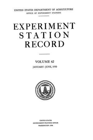 Primary view of object titled 'Experiment Station Record, Volume 62, January-June, 1930'.