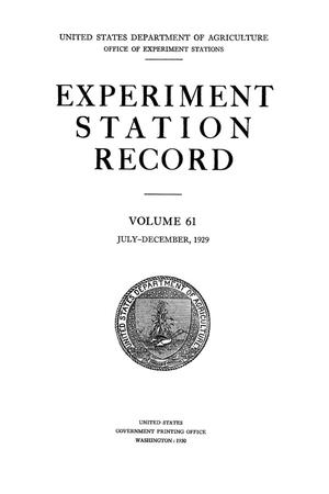 Experiment Station Record, Volume 61, July-December, 1929