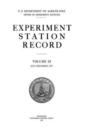 Primary view of object titled 'Experiment Station Record, Volume 53, July-December, 1925'.