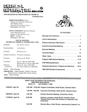 Primary view of object titled 'Chemical Information Bulletin, Volume 37, Number 1, Spring 1985'.