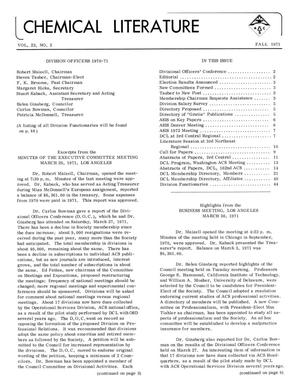 Chemical Literature, Volume 23, Number 2, Fall 1971