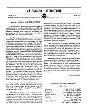 Chemical Literature, Volume 14, Number 1, Spring 1962