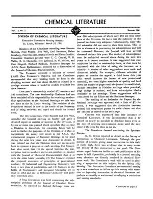 Chemical Literature, Volume 13, Number 2, Summer 1961
