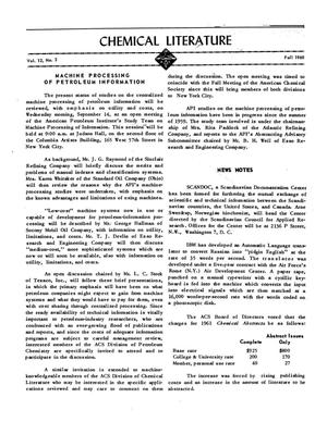 Chemical Literature, Volume 12, Number 3, Fall 1960