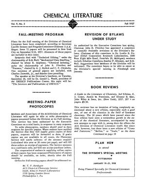 Chemical Literature, Volume 9, Number 3, Fall 1957