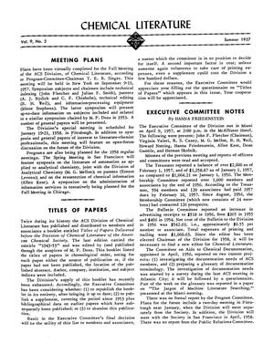 Chemical Literature, Volume 9, Number 2, Summer 1957