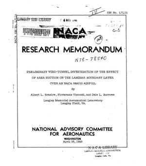 Preliminary wind-tunnel investigation of the effect of area suction on the laminar boundary layer over an NACA 64A010 airfoil