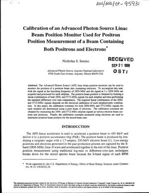 Calibration of an Advanced Photon Source linac beam position monitor used for positron position measurement of a beam containing both positrons and electrons.