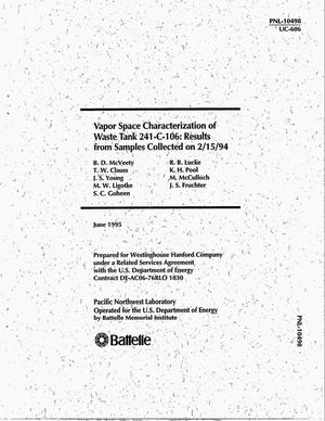 Vapor space characterization of waste tank 241-C-106: Results from samples collected on February 15, 1994