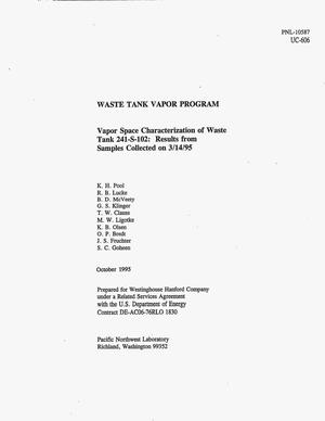 Vapor space characterization of waste tank 241-S-102: Results from samples collected on 3/14/95