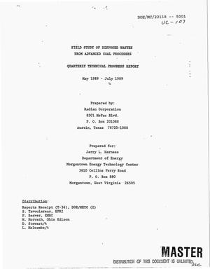 Primary view of object titled 'Field study of disposed wastes from advanced coal processes. Quarterly technical progress report, May--July 1989'.