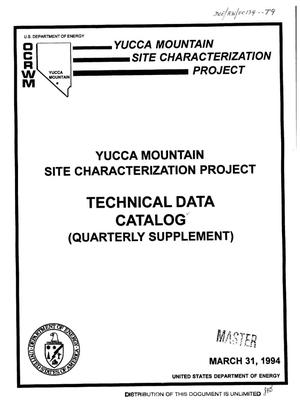 Yucca Mountain Site Characterization Project: Technical Data Catalog quarterly supplement