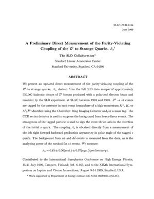 A Preliminary Direct Measurement of the Parity-Violating Coupling of the Z{sup 0} to Strange Quarks, A{sub s}