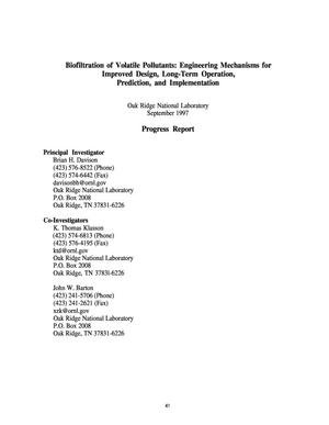 Biofiltration of volatile pollutants: Engineering mechanisms for improved design, long-term operation, prediction, and implementation. 1997 annual progress report