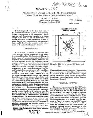 Analysis of slot cutting methods for the Yucca Mountain heated block test using a compliant-joint model