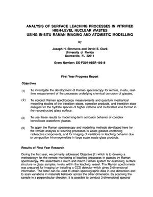 Analysis of surface leaching processes in vitrified high-level nuclear wastes using in-situ raman imaging and atomistic modeling. 1997 annual progress report