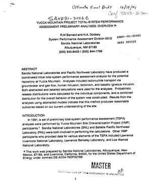 Yucca Mountain Project total-system performance assessment preliminary analyses: Overview; Draft