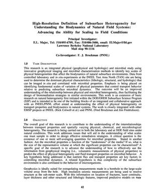 Subsurface high-resolution definition of subsurface heterogeneity for understanding the biodynamics of natural field systems: Advancing the ability for scaling to field conditions. 1997 annual progress report