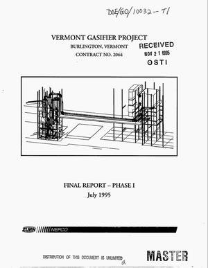 Vermont gasifier project. Final report, Phase I