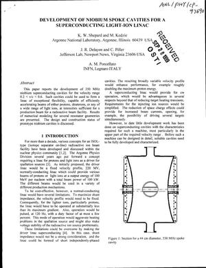 Development of niobium spoke cavities for a superconducting light-ion Linac.