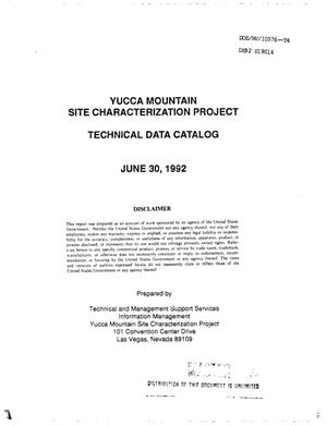 Yucca Mountain Site Characterization Project Technical Data Catalog; Yucca Mountain Site Characterization Project