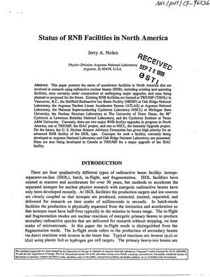 Status of RNB facilities in North America.