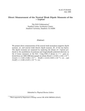 Direct Measurement of the Neutral Weak Dipole Moments of the tau Lepton