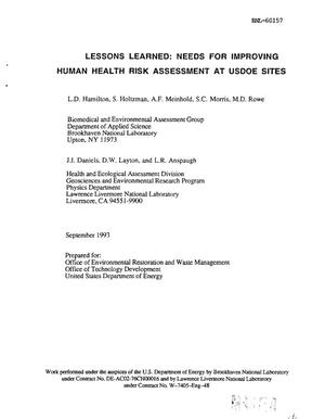 Lessons learned: Needs for improving human health risk assessment at USDOE Sites