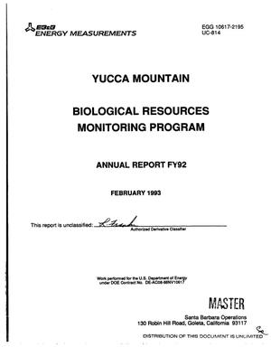 Yucca Mountain biological resources monitoring program; Annual report FY92