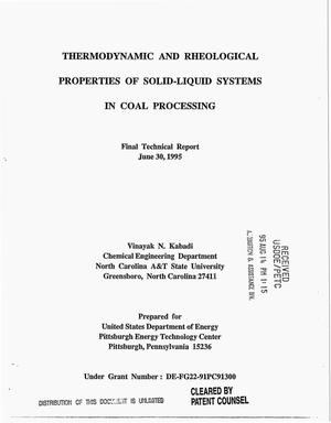 Thermodynamic and rheological properties of solid-liquid systems in coal processing. Final technical report