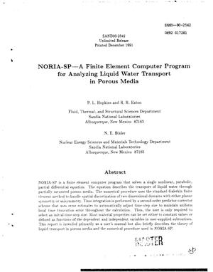 NORIA-SP: A finite element computer program for analyzing liquid water transport in porous media; Yucca Mountain Site Characterization Project