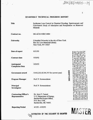 Surfactant loss control in chemical flooding: Spectroscopic and calorimetric study of adsorption and precipitation on reservoir minerals. Quarterly progress report, April 1, 1995--June 30, 1995