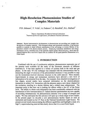 HIGH RESOLUTION PHOTOEMISSION STUDIES OF COMPLEX MATERIALS.