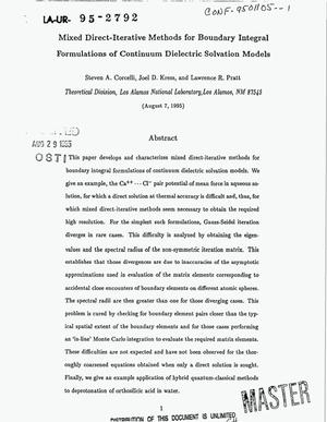 Mixed direct-iterative methods for boundary integral formulations of continuum dielectric solvation models
