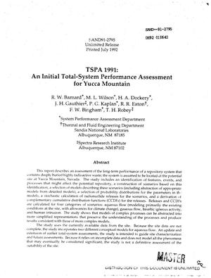 TSPA 1991: An initial total-system performance assessment for Yucca Mountain; Yucca Mountain Site Characterization Project