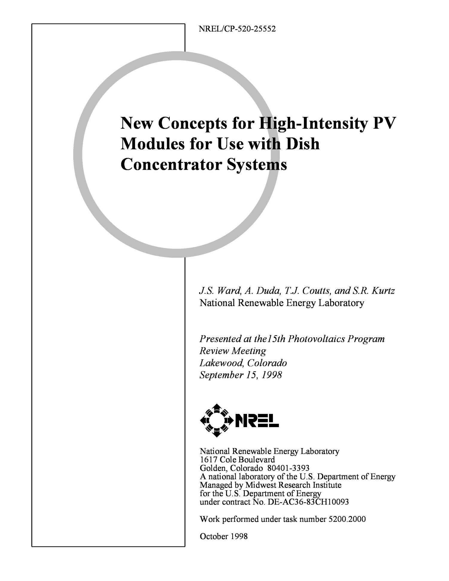 New Concepts for High-Intensity PV Modules for Use with Dish Concentrator Systems
                                                
                                                    [Sequence #]: 1 of 10
                                                