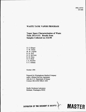 Vapor space characterization of Waste Tank 241-S-111: Results from samples collected on 3/21/95