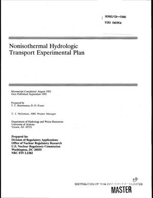 Nonisothermal Hydrologic Transport Experimental Plan