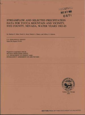 Streamflow and selected precipitation data for Yucca Mountain and vicinity, Nye County, Nevada, water years 1983--85