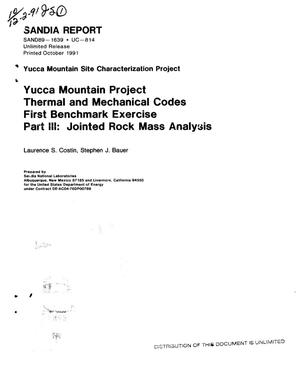 Yucca Mountain Project thermal and mechanical codes first benchmark exercise: Part 3, Jointed rock mass analysis; Yucca Mountain Site Characterization Project