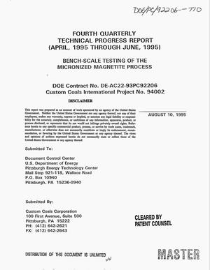 Bench-scale testing of the micronized magnetite process. Fourth quarterly technical progress report, April--June 1995