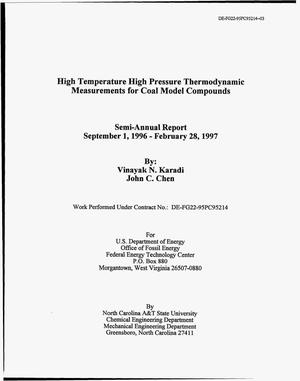 High Temperature High Pressure Thermodynamic Measurements for Coal Model Compounds