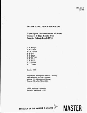 Waste Tank Vapor Program: Vapor space characterization of waste tank 241;C-102: Results from samples collected on August 23, 1994