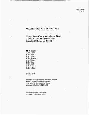 Vapor space characterization of waste tank 241-TY-103: Results from samples collected on 4/11/95