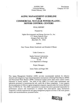 Aging Management Guideline for commercial nuclear power plants: Motor control centers; Final report