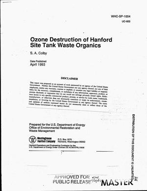 Ozone destruction of Hanford Site tank waste organics