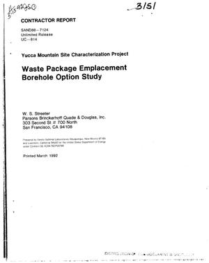 Waste package emplacement borehole option study; Yucca Mountain Site Characterization Project