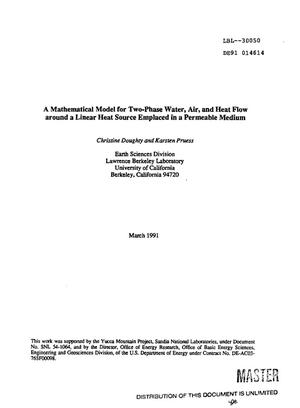 A mathematical model for two-phase water, air, and heat flow around a linear heat source emplaced in a permeable medium
