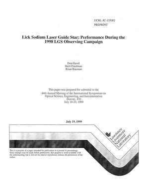 Lick sodium laser guide star: performance during the 1998 LGS observing campaign