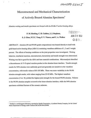 Microstructural and Mechanical Characterization of Actively Brazed Alumina Specimens
